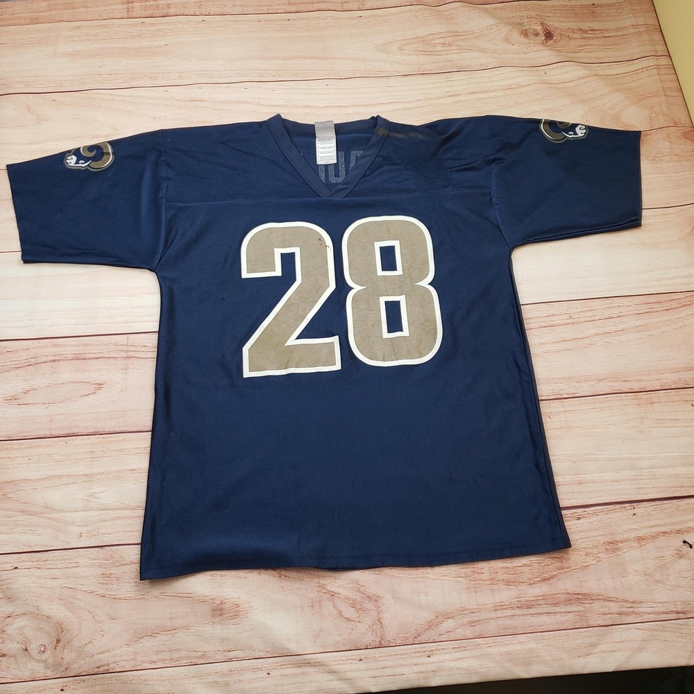 VINTAGE St Louis Rams Shirt Jersey Men Large Blue NFL Football Marshall Faulk 28